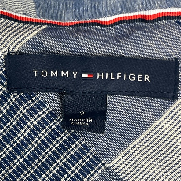 Tommy Hilfiger Sleeveless Shirt Dress Blue Patchwork Plaid Tie Waist Size 2 - Picture 6 of 11